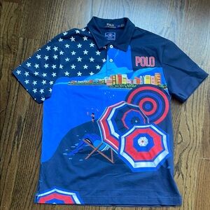 Polo by Ralph Lauren Blue and Red Graphic Polo Shirt Team USA 2016 Olympics